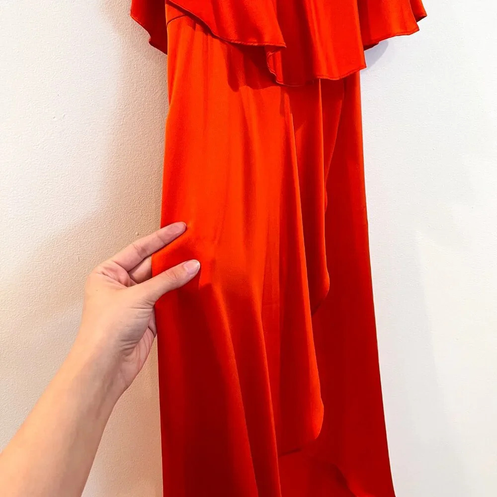 Alexis 100% Silk Red Ruffled One Shoulder Formal Satin Lightweight Midi Dress XS - Picture 5 of 10